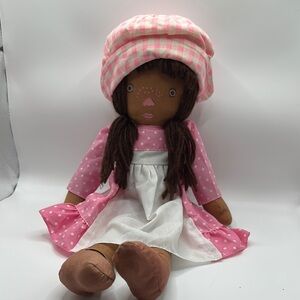 Vintage RARE Rag doll African American, 16" very cute. Pink and White with Hat